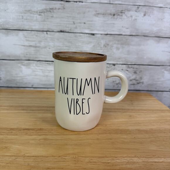 Rae Dunn Autumn Vibes Coffee Mug With Wood Lid - Picture 1 of 2